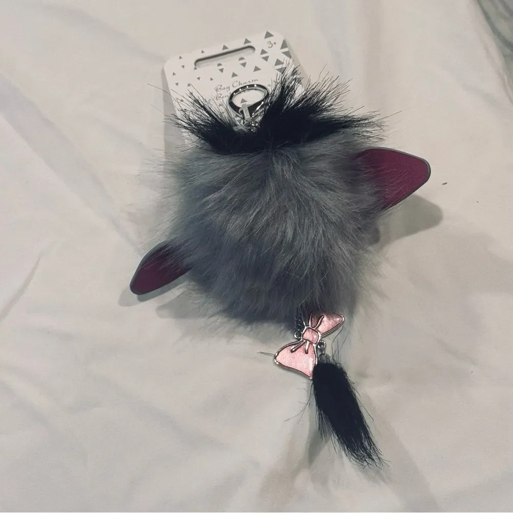 NWT Disney Eeyore Furry Pom Pom Bag Charm Keychain